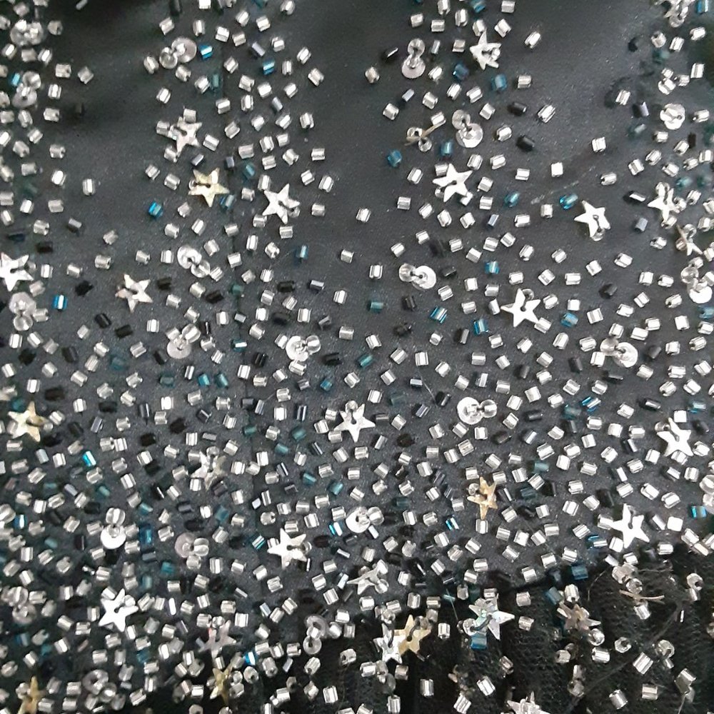 Silver and Black Starry Full-Skirted Prom Dress - Picture 3 of 7